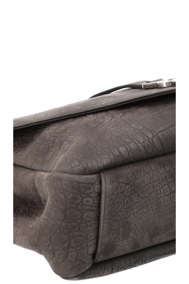 SAINT LAURENT Croc Embossed College Bag Grey