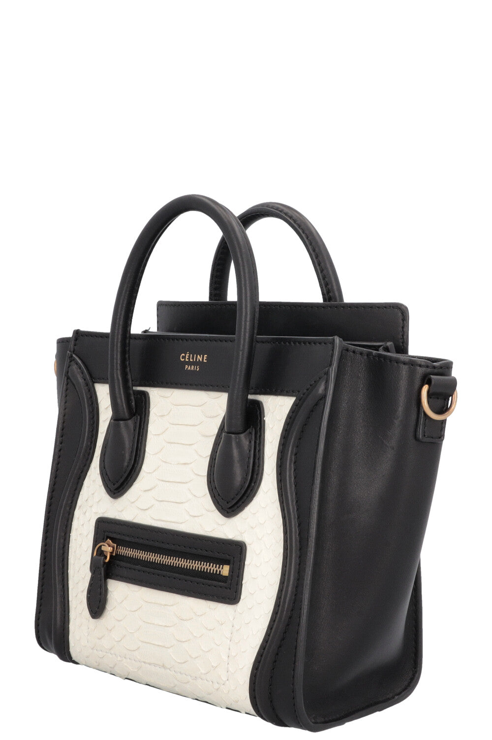 CÉLINE Luggage Nano Python Black White