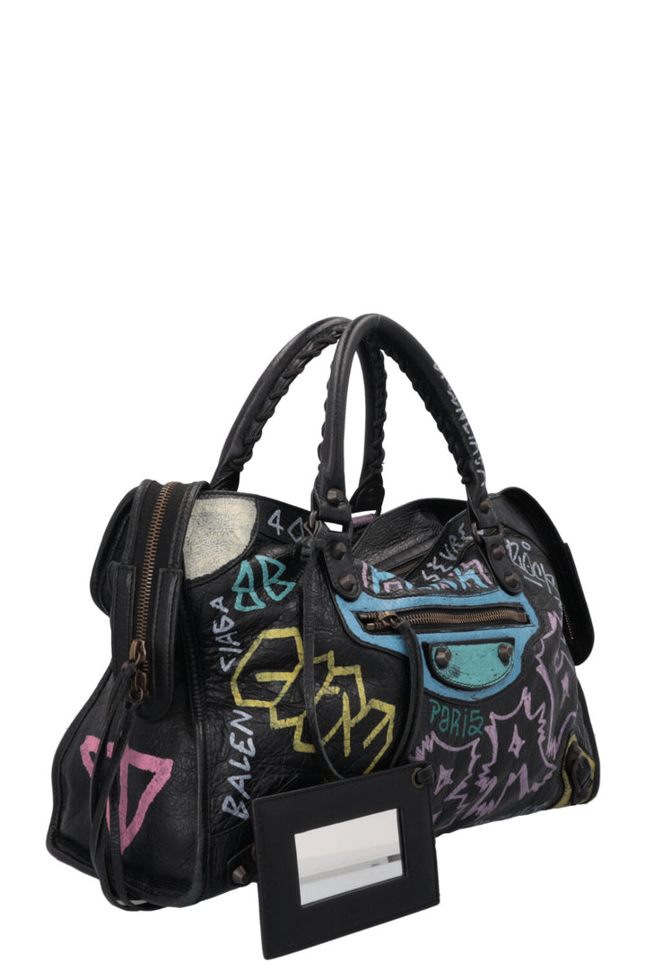 BALENCIAGA Graffiti City Tote Bag Black