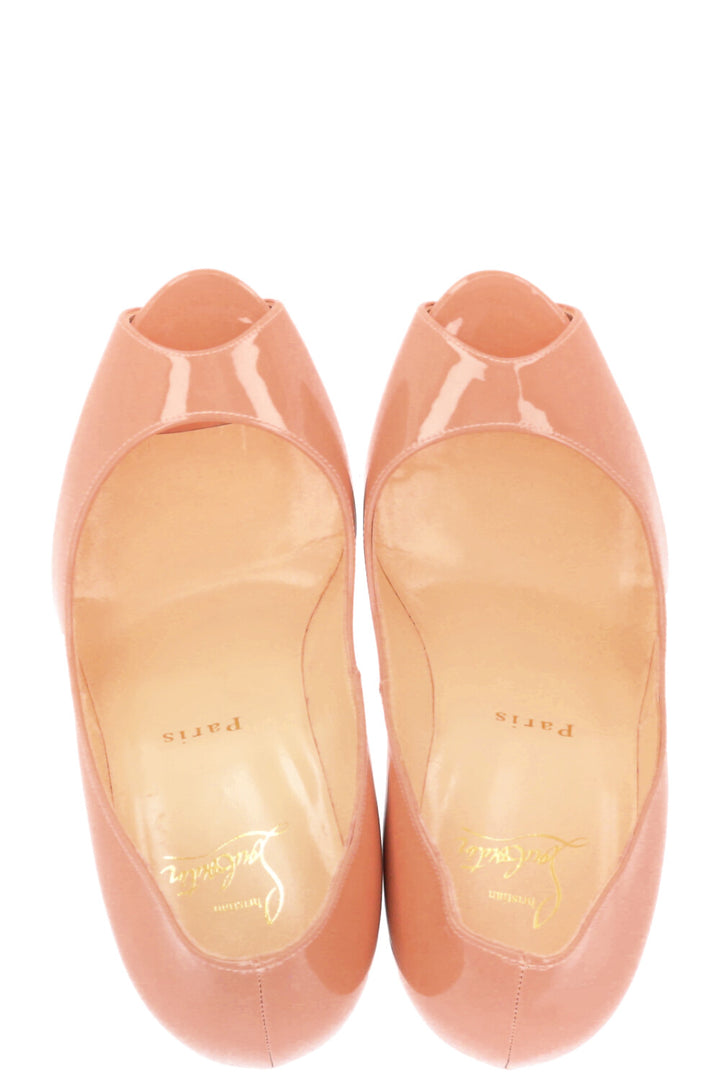 CHRISTIAN LOUBOUTIN Very Privé 120 Peep Toe Patent Nude