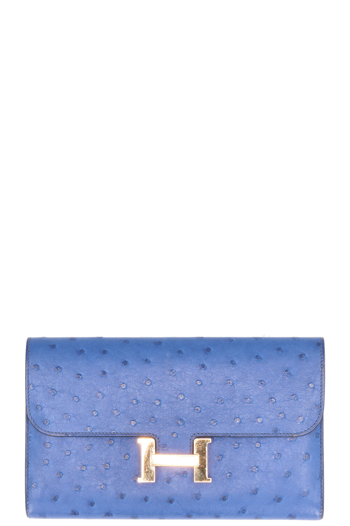 HERMÈS Portefeuille Long Constance Autruche Bleu Saphir