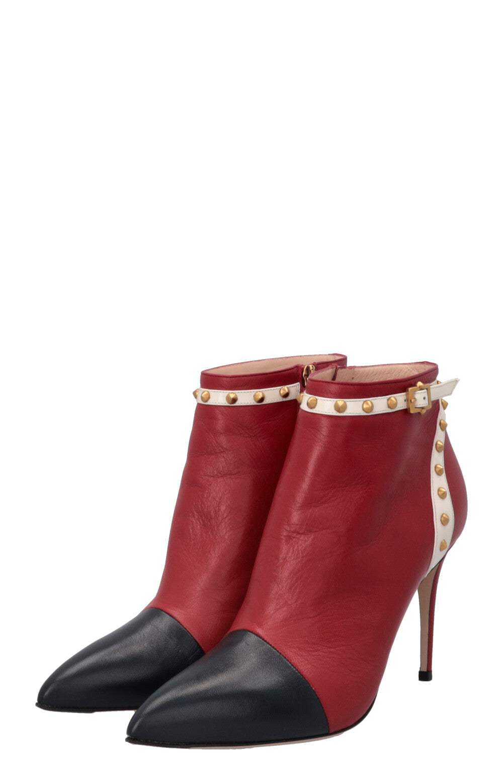 GUCCI Studded Ankle Boots Red Navy White