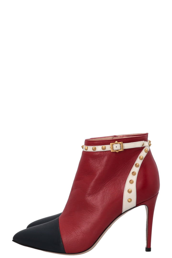 GUCCI Studded Ankle Boots Red Navy White