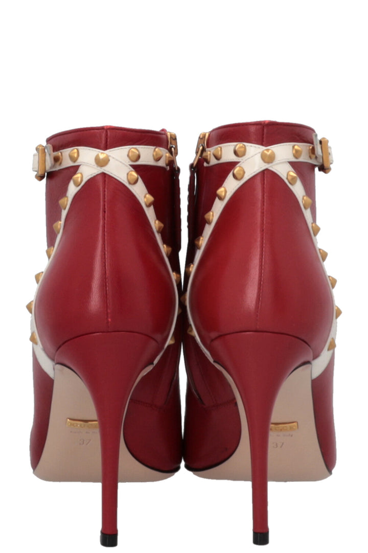 GUCCI Studded Ankle Boots Red Navy White