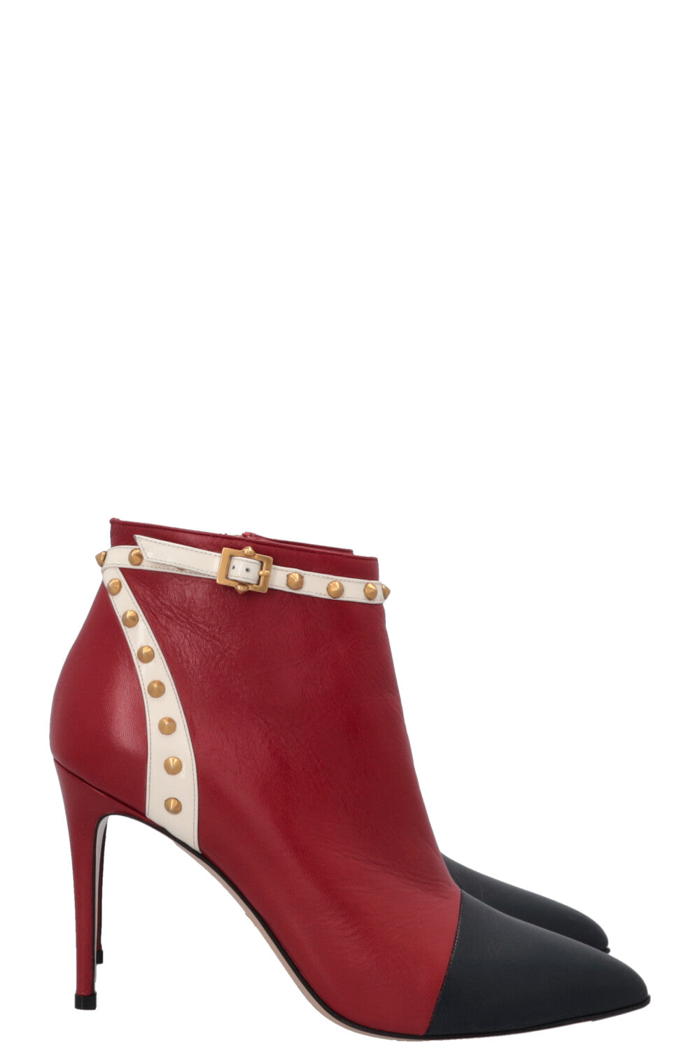 GUCCI Studded Ankle Boots Red Navy White