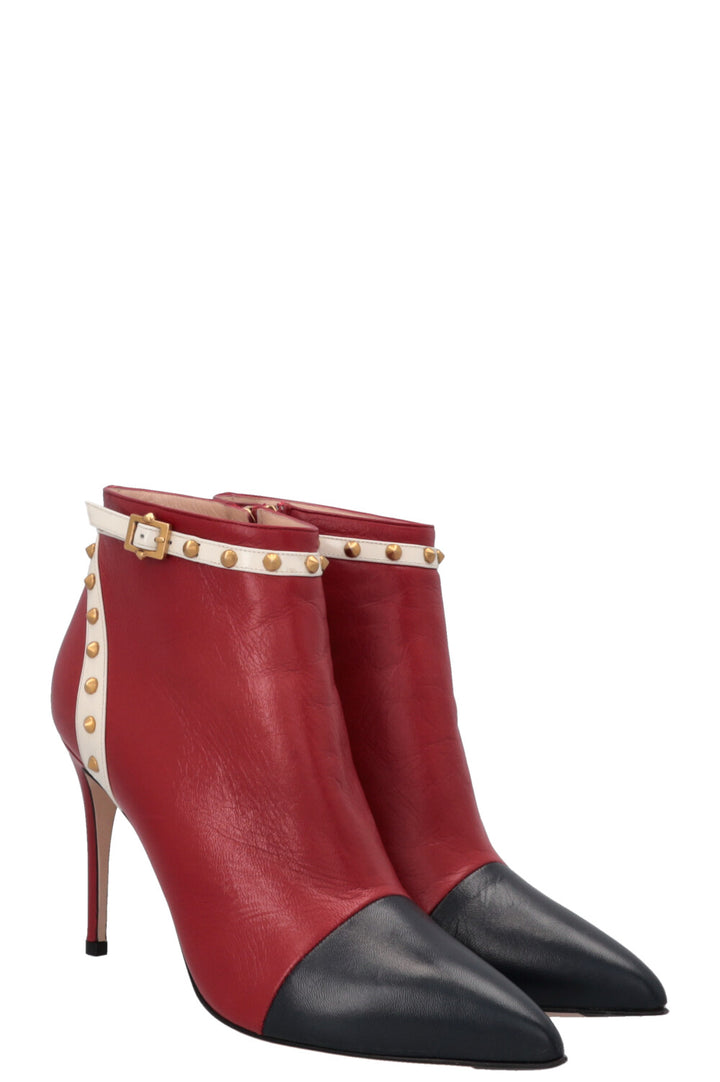 GUCCI Studded Ankle Boots Red Navy White