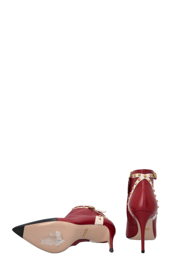GUCCI Studded Ankle Boots Red Navy White