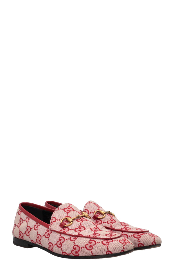 GUCCI Jordaan Loafers GG Supreme Canvas Red