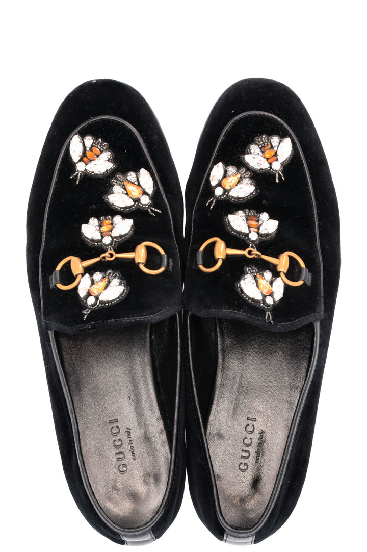 GUCCI Bee Jordaan Loafers Velvet Black