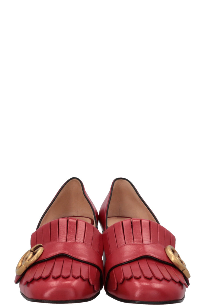 GUCCI Marmont Fringed Heels Red