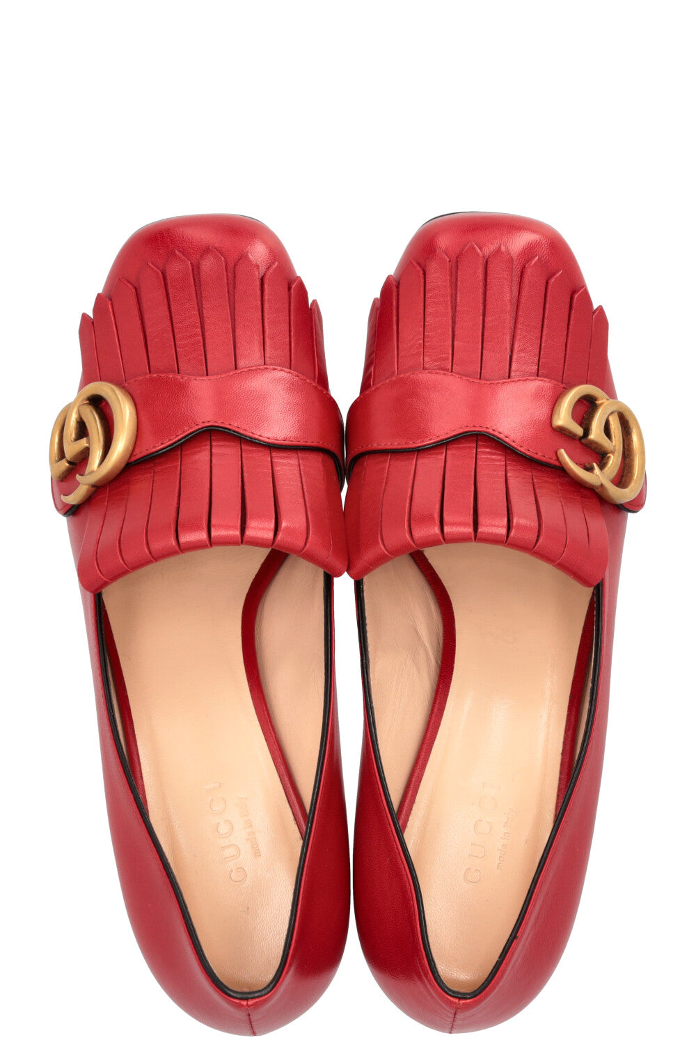GUCCI Marmont Fringed Heels Red