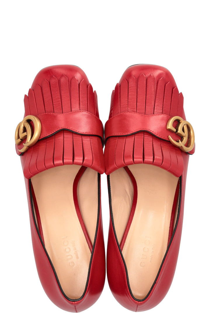 GUCCI Marmont Fringed Heels Red