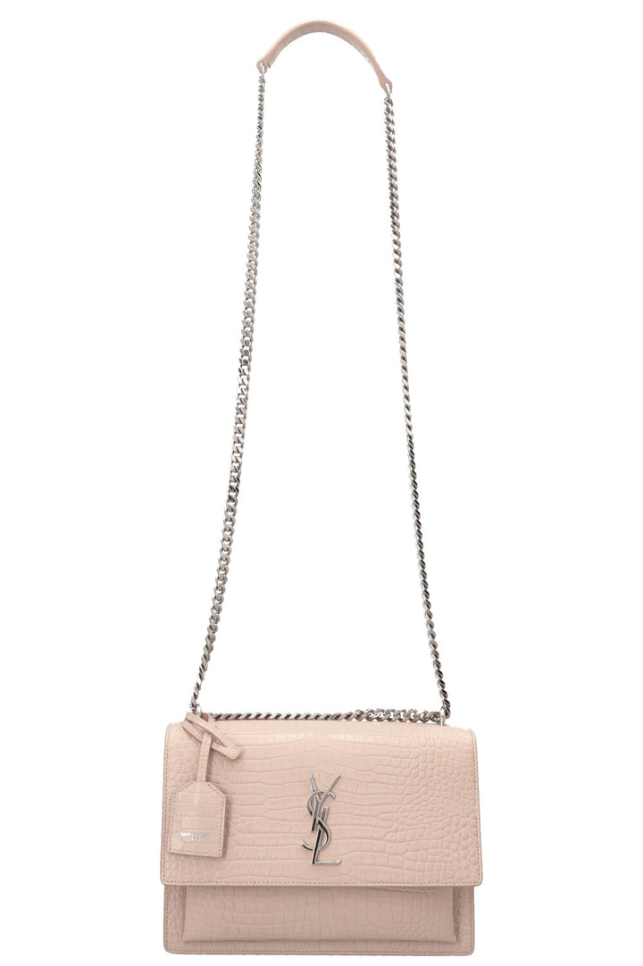 SAINT LAURENT Sunset Croc Embossed Crossbody Bag Blush Pink
