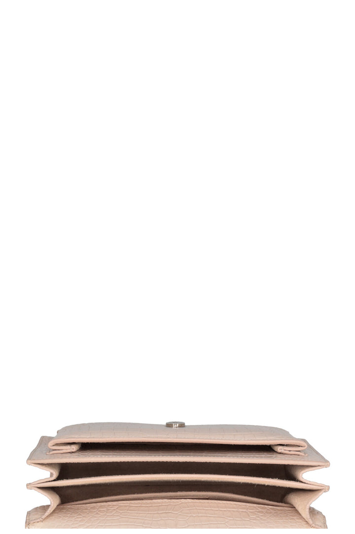 SAINT LAURENT Sunset Croc Embossed Crossbody Bag Blush Pink