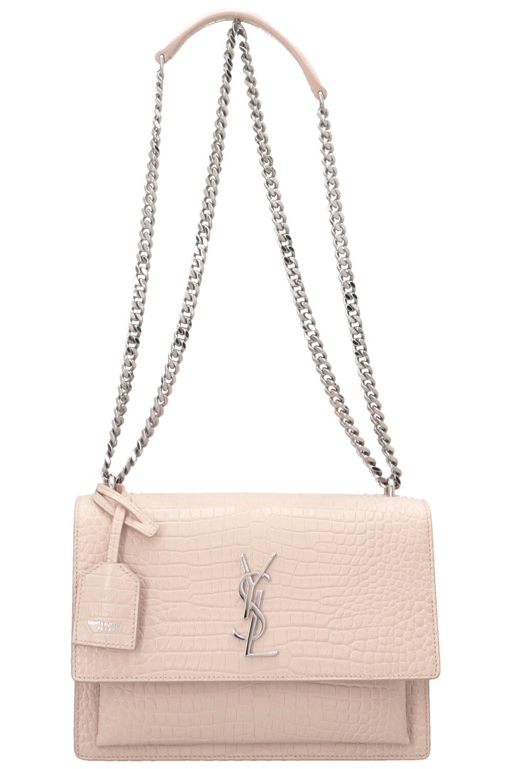 SAINT LAURENT Sunset Croc Embossed Crossbody Bag Blush Pink