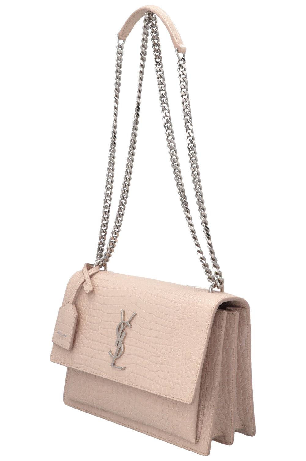 SAINT LAURENT Sunset Croc Embossed Crossbody Bag Blush Pink