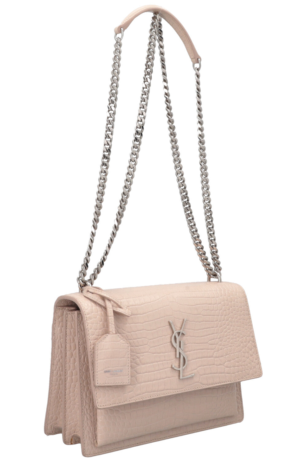 SAINT LAURENT Sunset Croc Embossed Crossbody Bag Blush Pink
