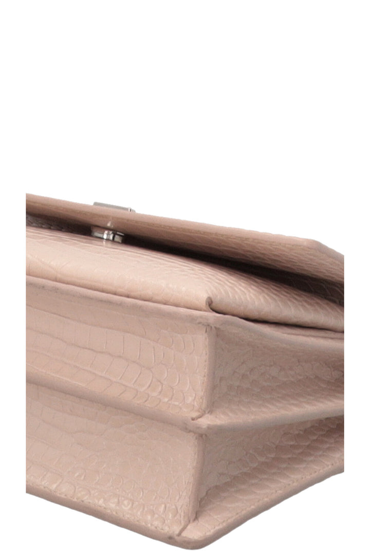 SAINT LAURENT Sunset Croc Embossed Crossbody Bag Blush Pink