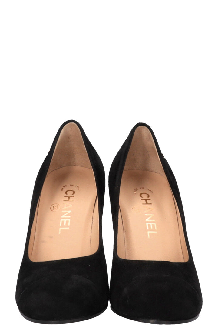 CHANEL Classic CC Block Heels Suede Black