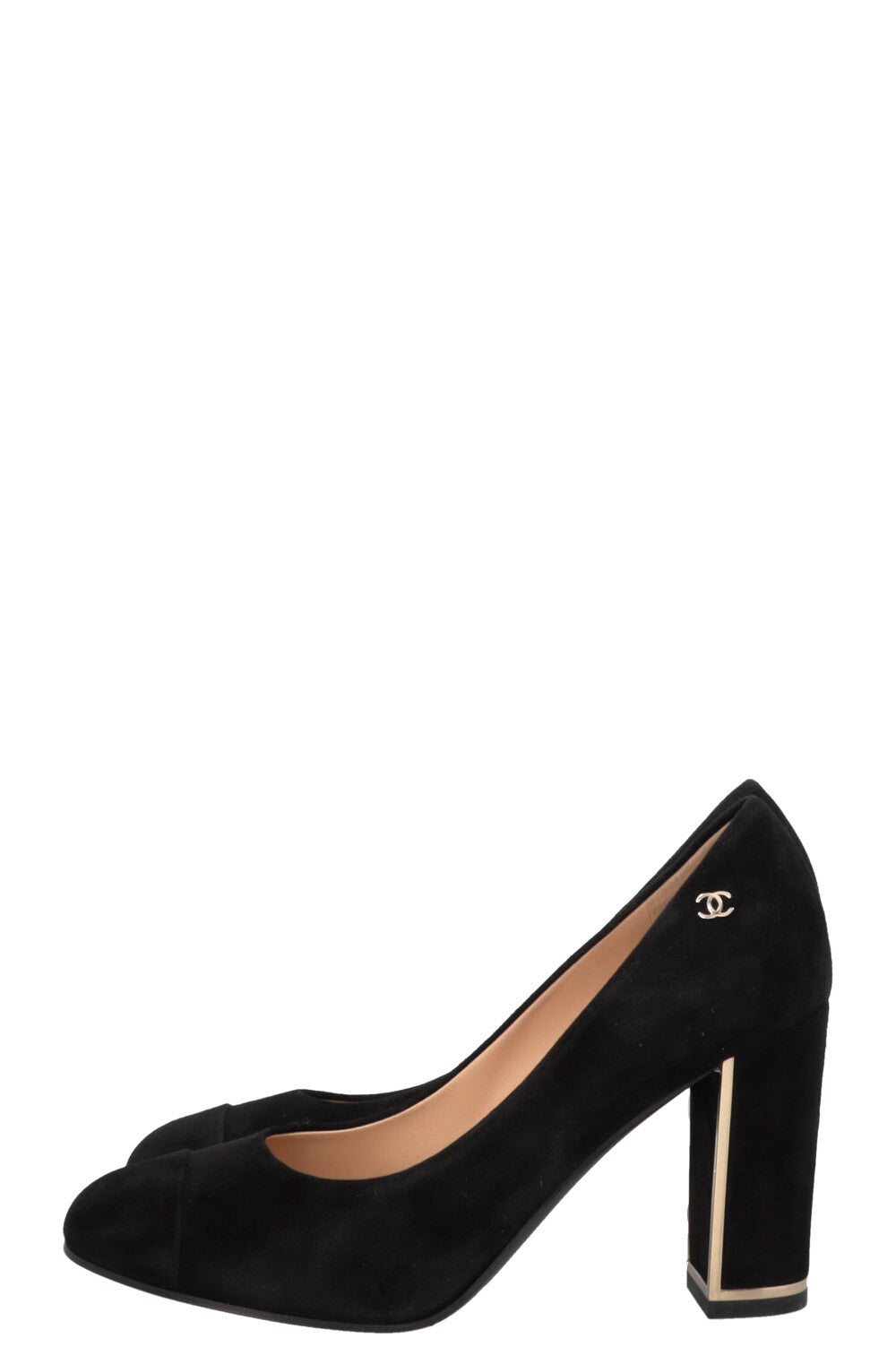 CHANEL Classic CC Block Heels Suede Black