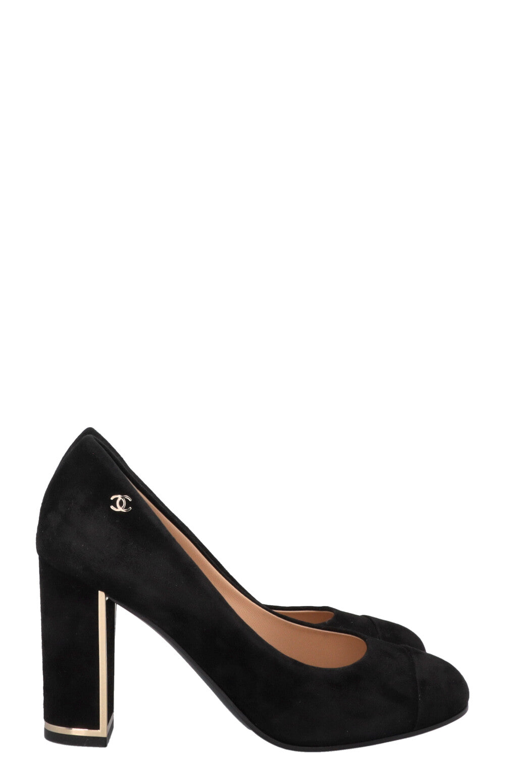 CHANEL Classic CC Block Heels Suede Black
