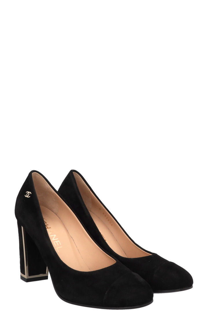 CHANEL Classic CC Block Heels Suede Black