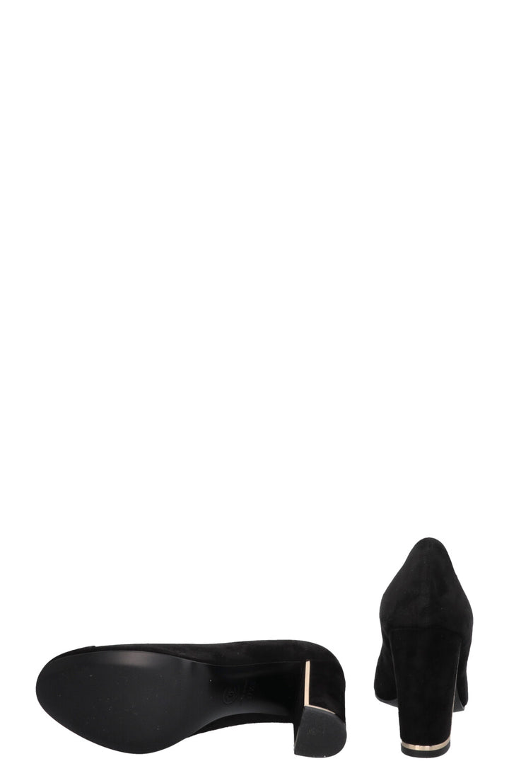 CHANEL Classic CC Block Heels Suede Black