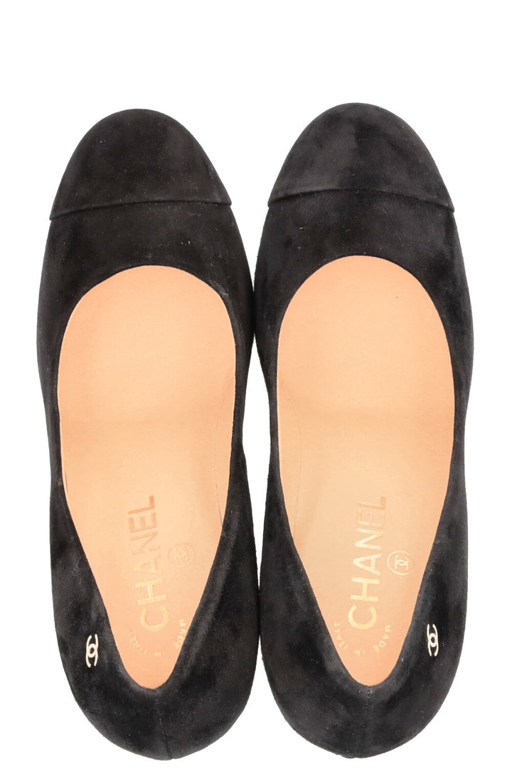 CHANEL Classic CC Block Heels Suede Black