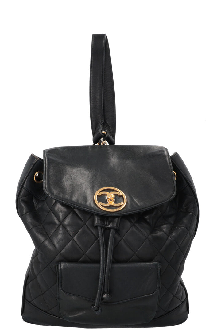 CHANEL Vintage Drawstring CC Backpack Large Black