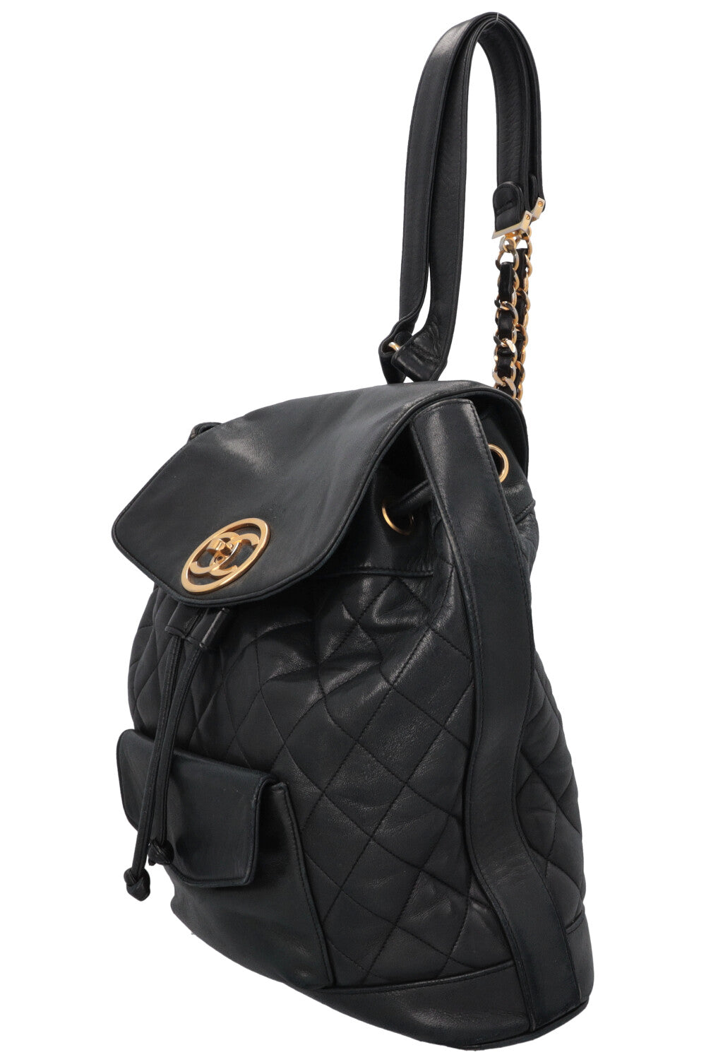 CHANEL Vintage Drawstring CC Backpack Large Black