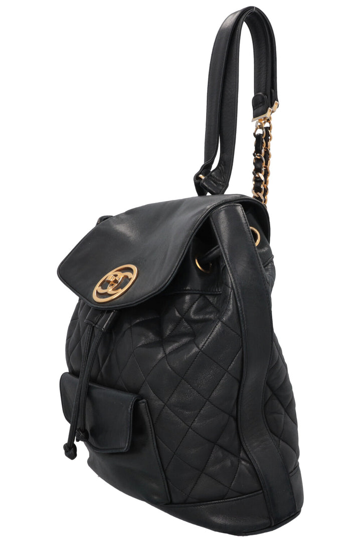 CHANEL Vintage Drawstring CC Backpack Large Black