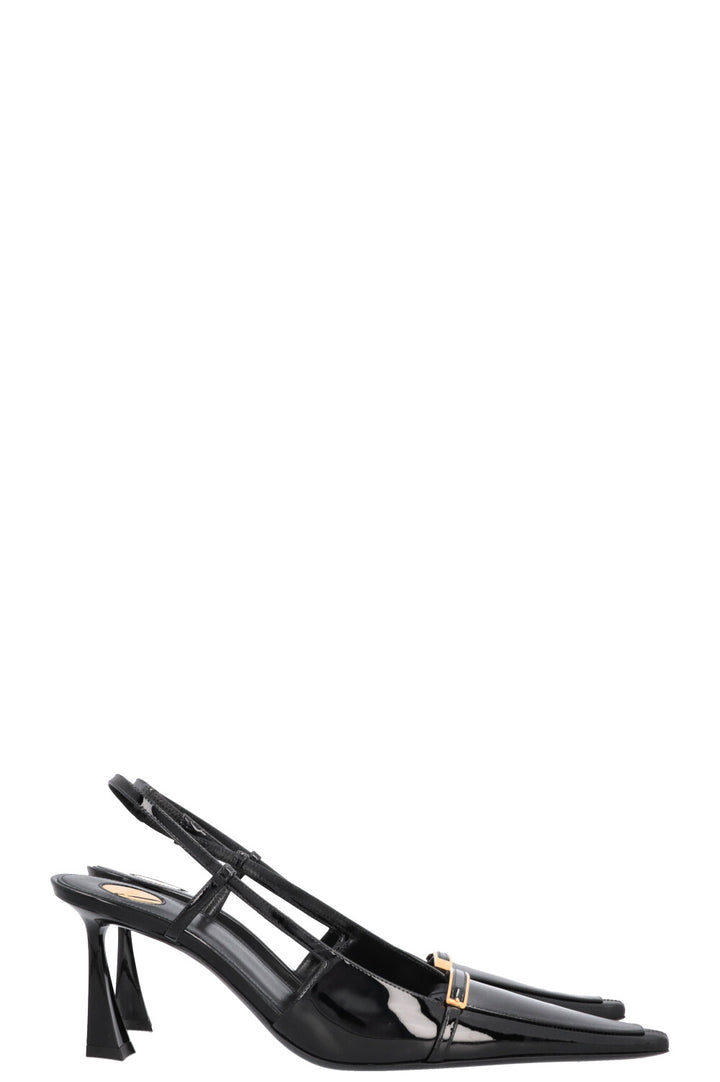 SAINT LAURENT Jacqueline Slingback Heels Patent Black