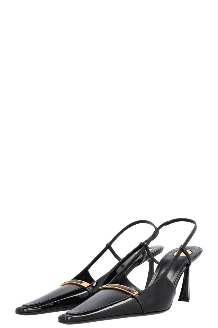 SAINT LAURENT Jacqueline Slingback Heels Patent Black
