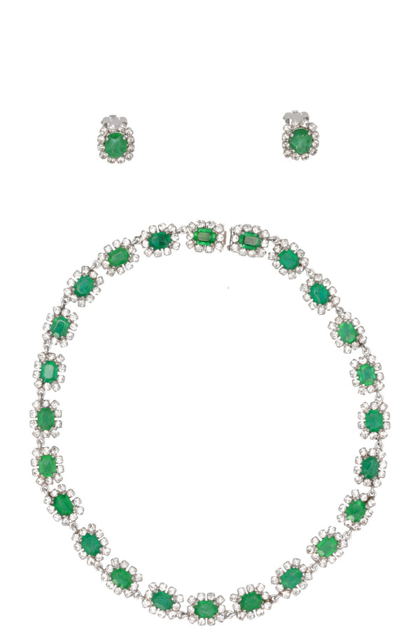 CHRISTAN DIOR Vintage Emerald Necklace + Earclips