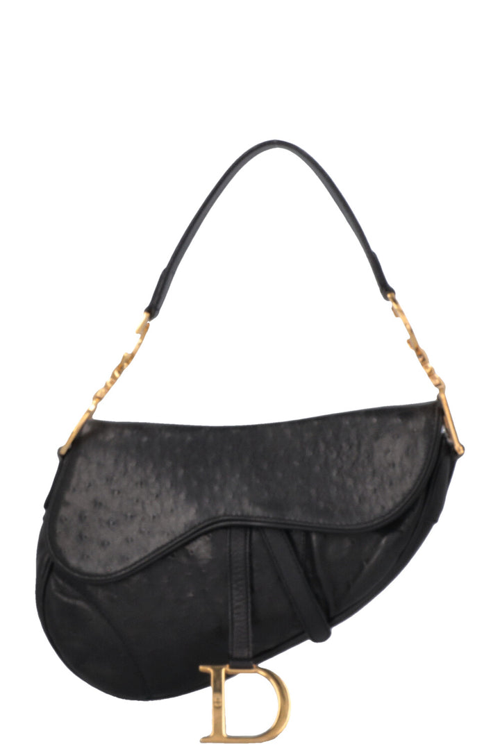 CHRISTIAN DIOR Vintage Saddle Bag Ostrich Black