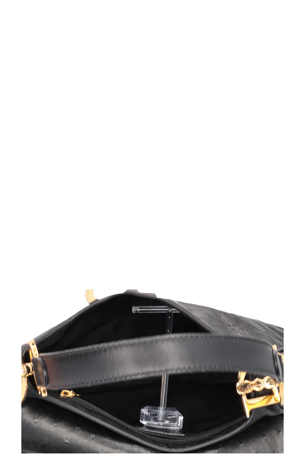 CHRISTIAN DIOR Vintage Saddle Bag Ostrich Black