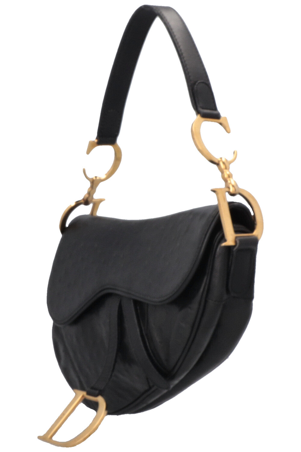 CHRISTIAN DIOR Vintage Saddle Bag Ostrich Black