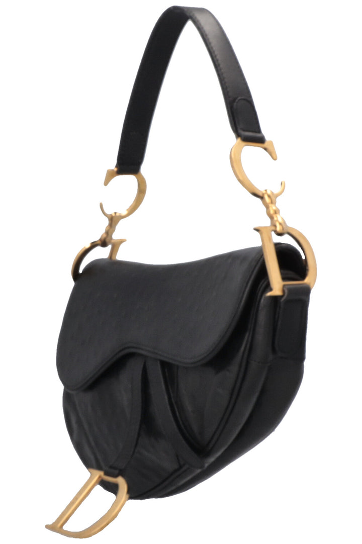 CHRISTIAN DIOR Vintage Saddle Bag Ostrich Black
