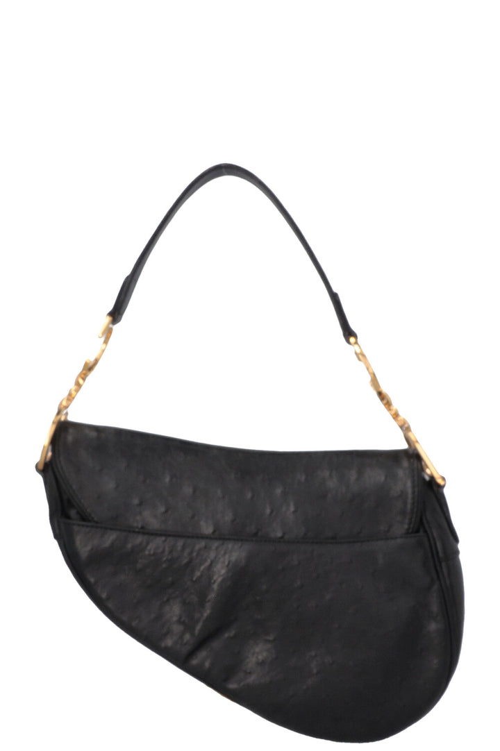CHRISTIAN DIOR Vintage Saddle Bag Ostrich Black