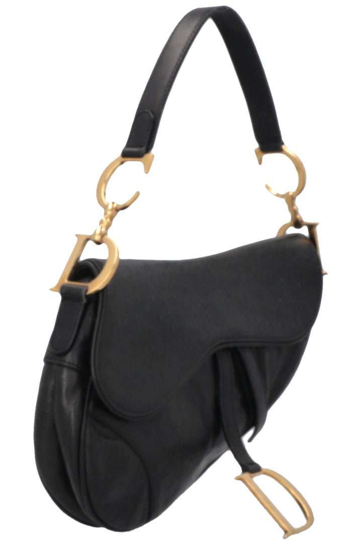 CHRISTIAN DIOR Vintage Saddle Bag Ostrich Black