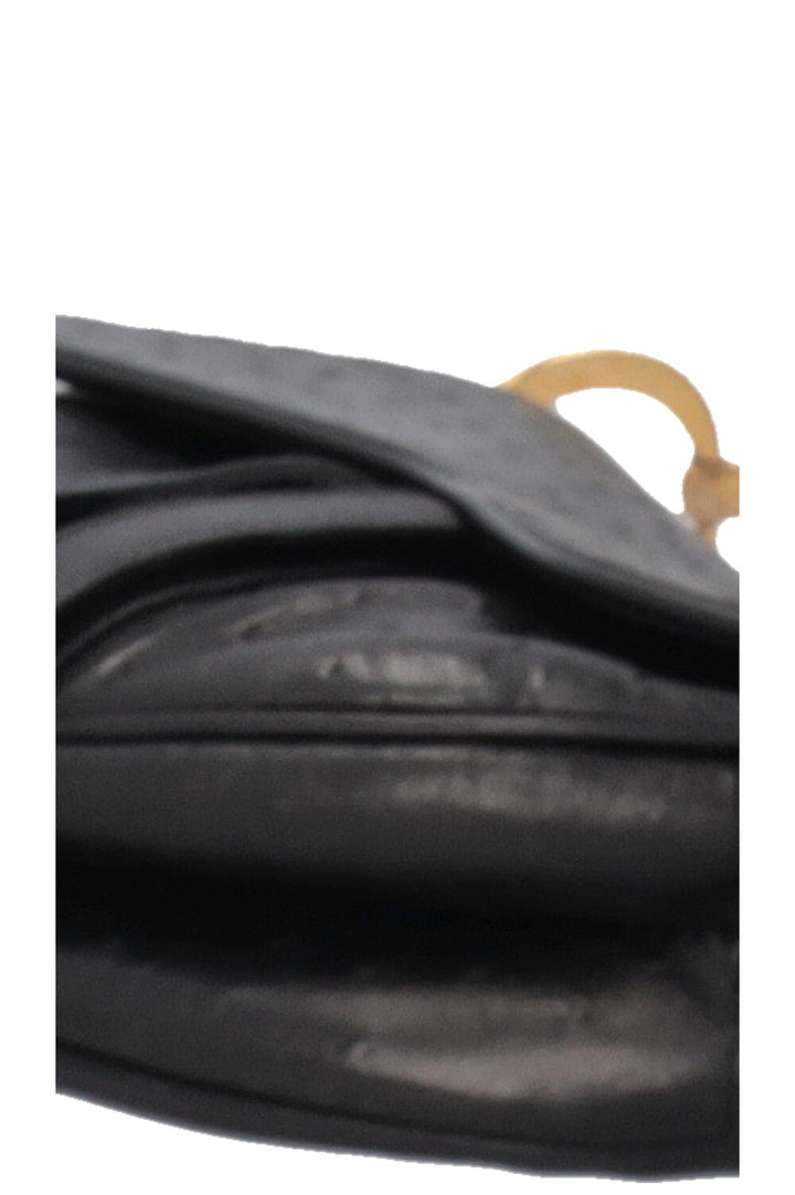 CHRISTIAN DIOR Vintage Saddle Bag Ostrich Black