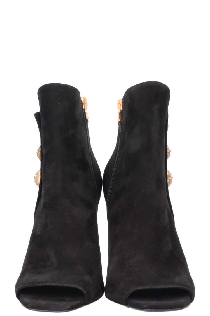 BALMAIN Peeptoe Boots Black Gold