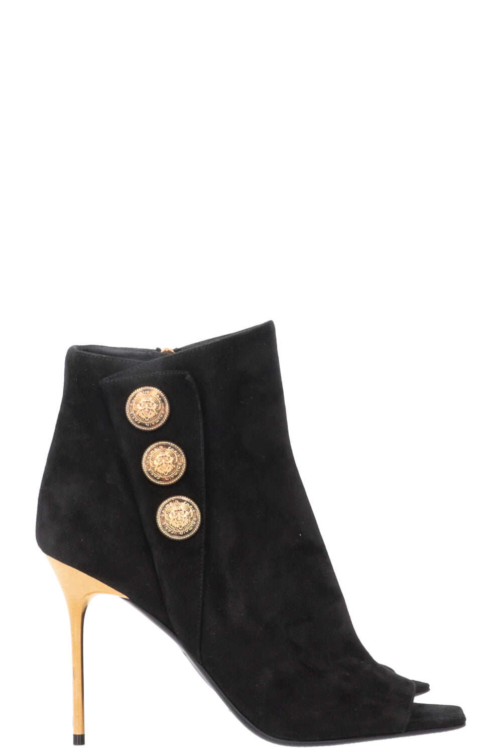 BALMAIN Peeptoe Boots Black Gold