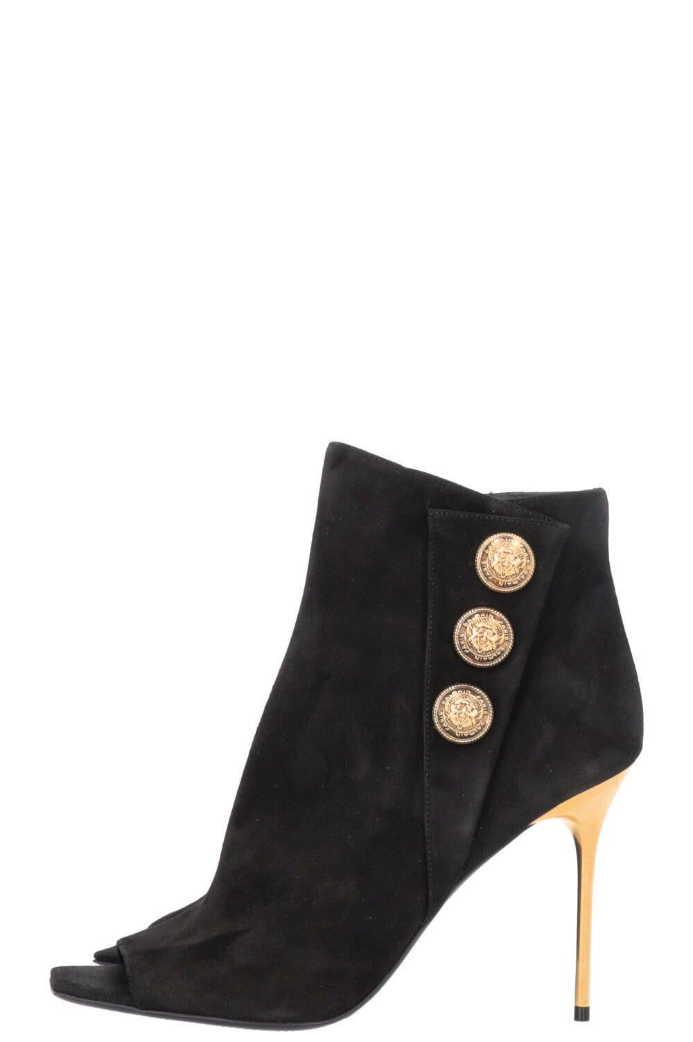 BALMAIN Peeptoe Boots Black Gold