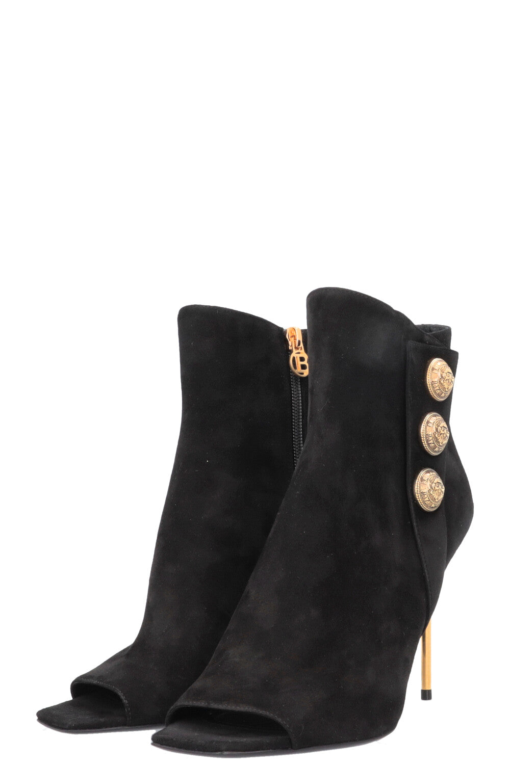 BALMAIN Peeptoe Boots Black Gold