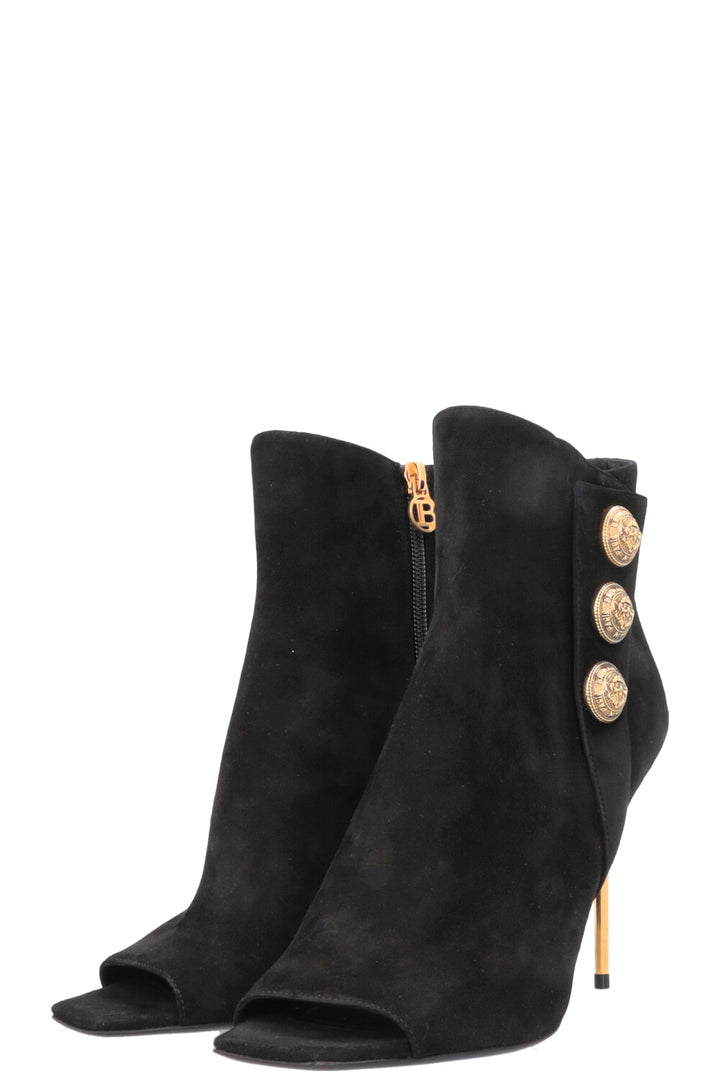 BALMAIN Peeptoe Boots Black Gold