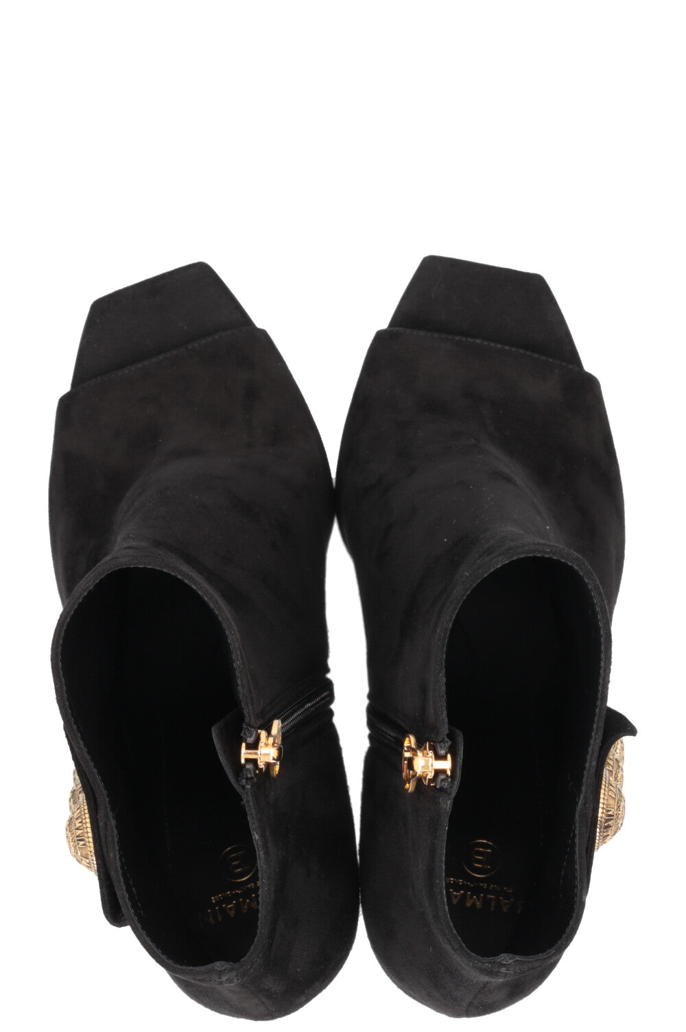 BALMAIN Peeptoe Boots Black Gold