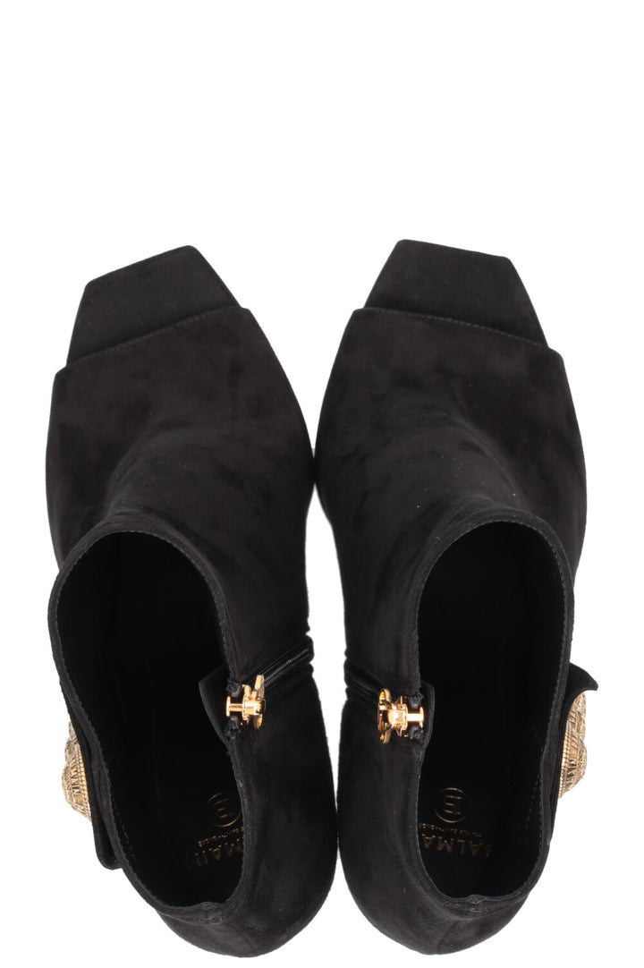 BALMAIN Peeptoe Boots Black Gold