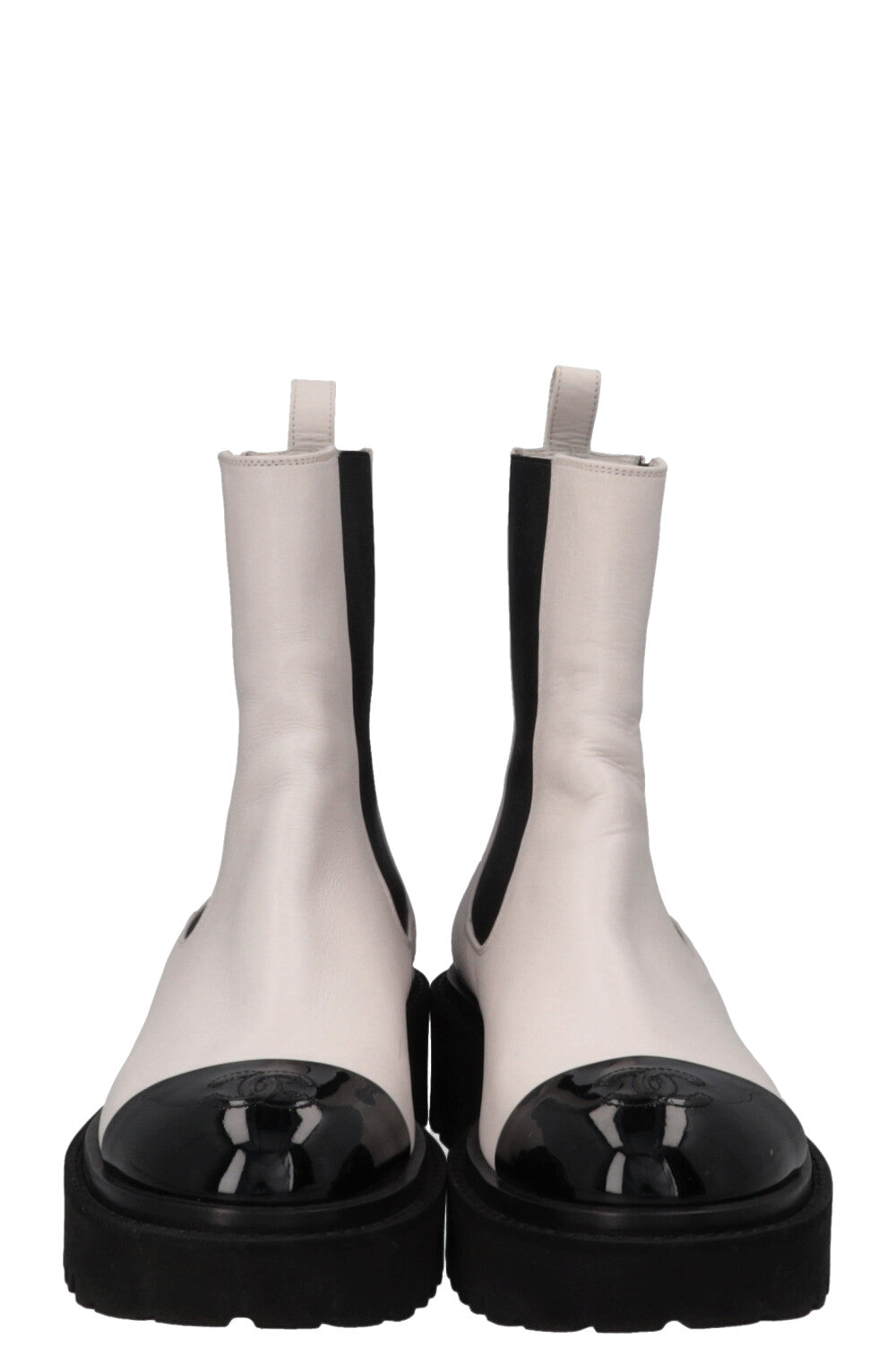 CHANEL Cap Toe CC Ankle Boots White
