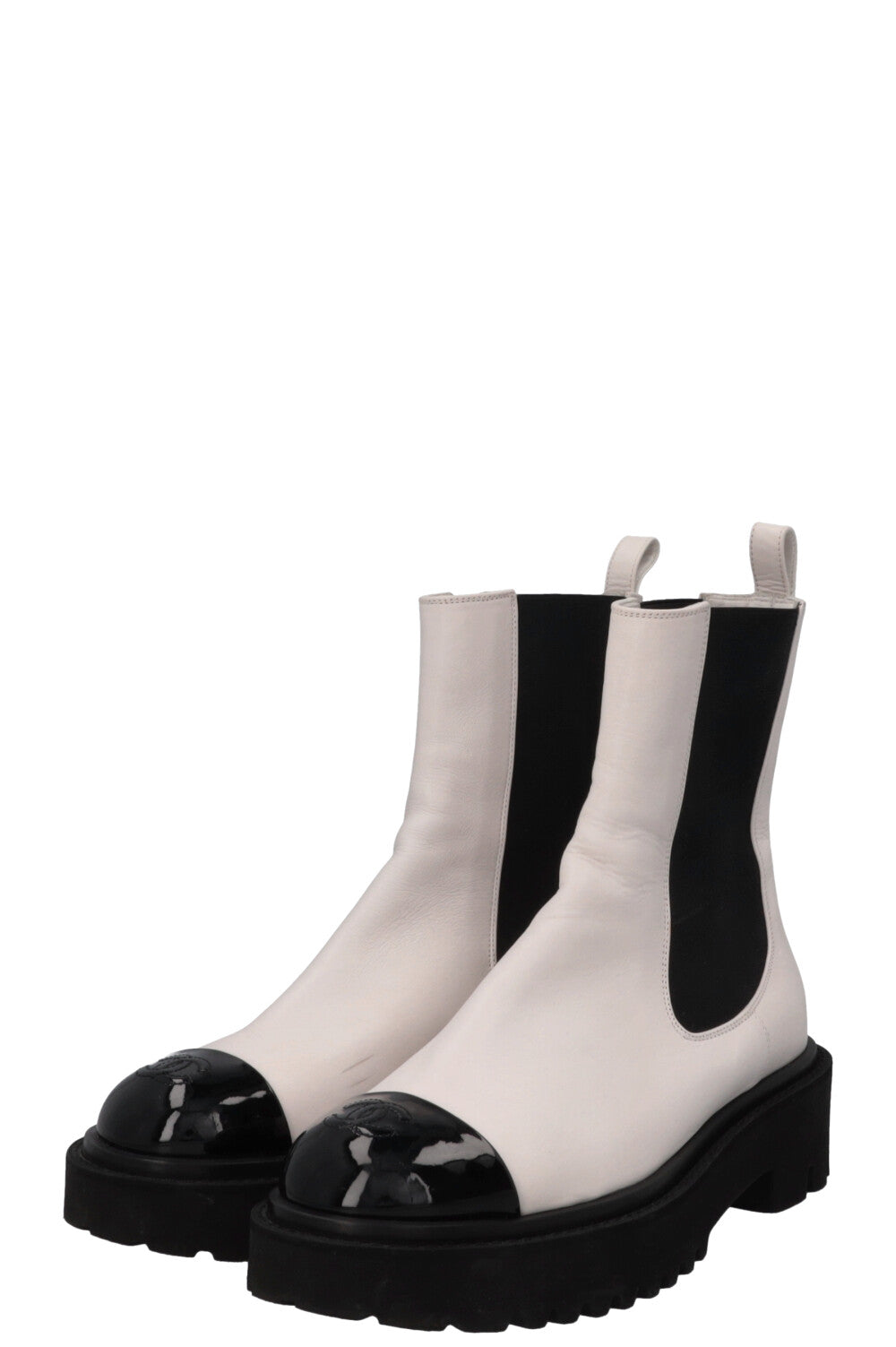 CHANEL Cap Toe CC Ankle Boots White
